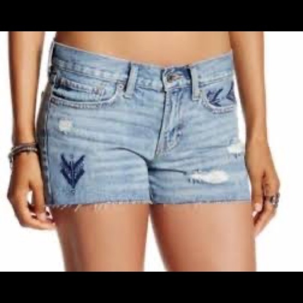 Lucky Brand distressed cutoff short with embroidery detail size 00 raw hem denim